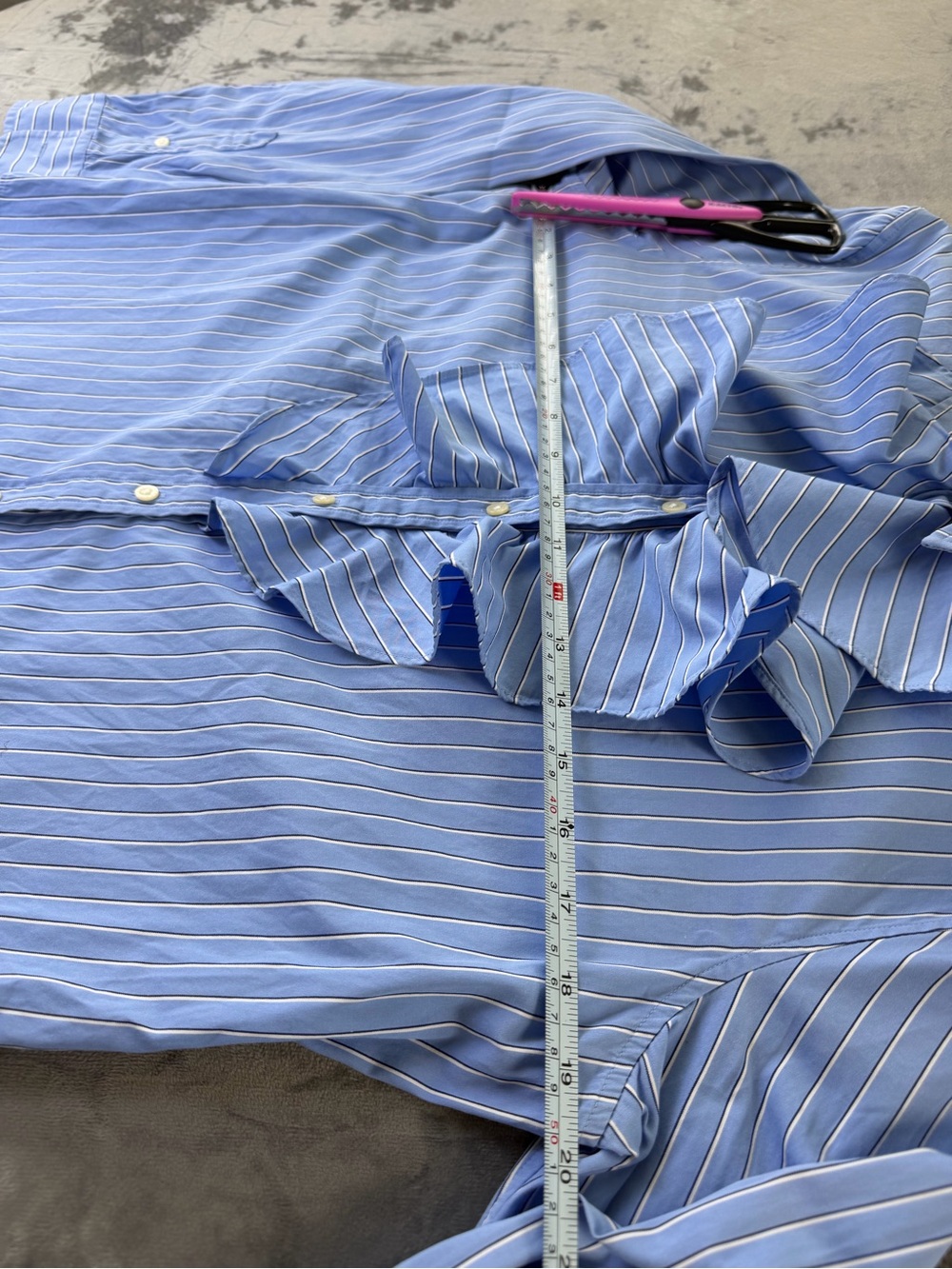 "Lauren Ralph Lauren Blue I& White Striped Blouse with Ruffles." - Picture 4 of 9